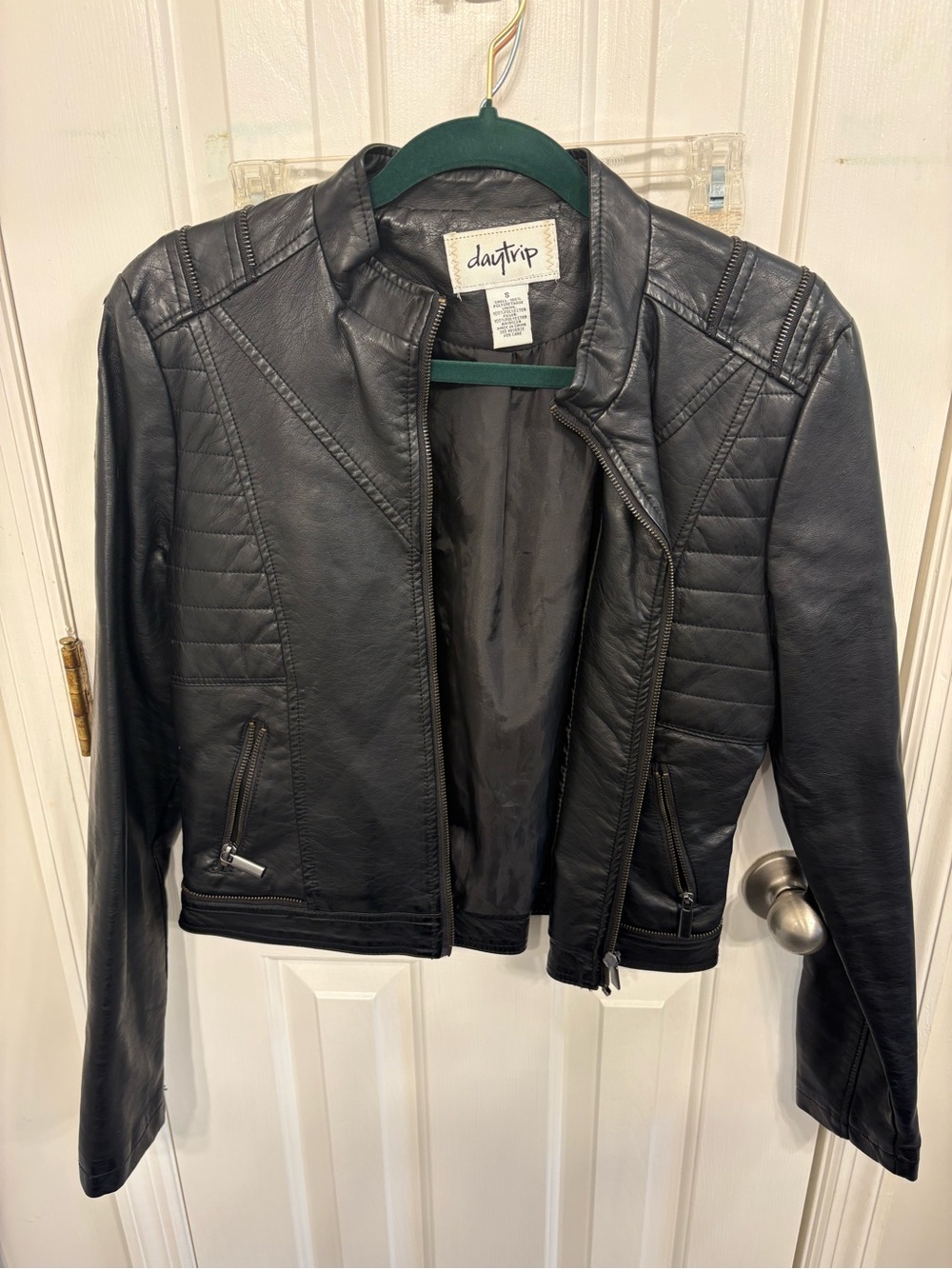 Daytrip Black Faux Leather Moto Jacket with Quilted Panels